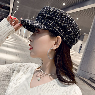 Hong Kong Bng Hat for Women, Korean Style Autumn and Winter Japanese Style Chanel-Style Beret, Octagonal Hat, Versatile British Retro Military Hat