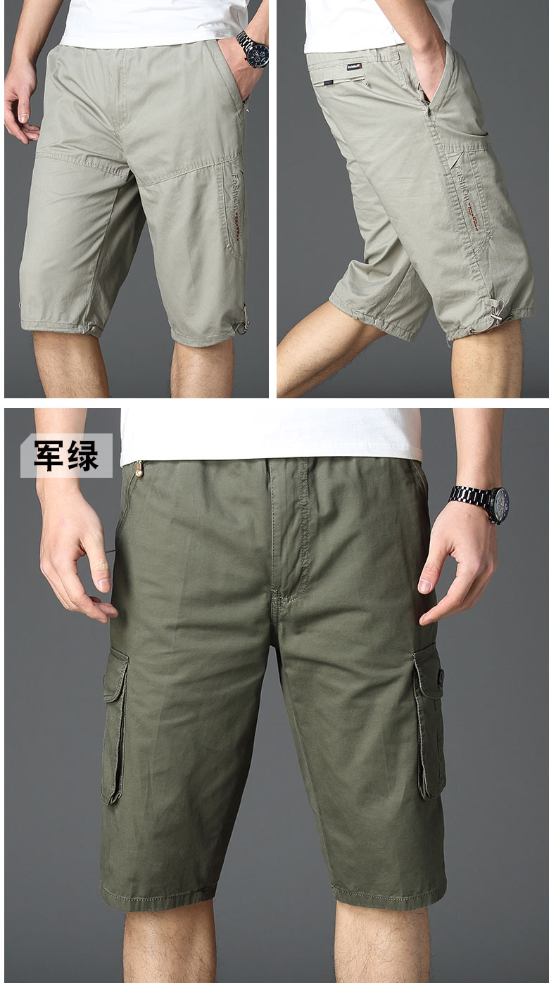 Mùa hè trung niên cắt quần quần short nam cotton đa túi overalls trung niên già lớn kích thước quần mỏng baggy nam