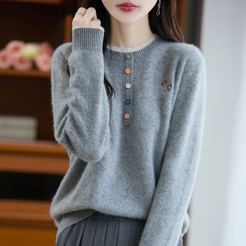 Autumn and Winter Embroidered Round-Neck Two-Piece Sweater Knitwear Fashionable New Loose Top Stylish