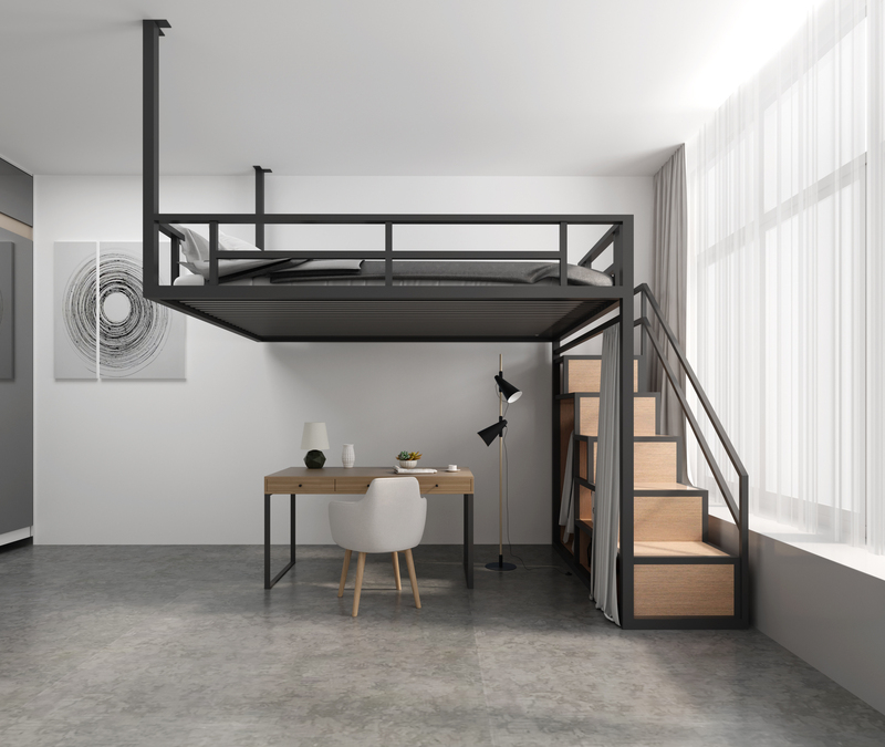 Modern Small Apartment Loft Hammock Multifunctional Hanging Iron Loft Bed Apartment Space-Saving Iron Bed Frame Simple