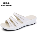 Летние слайдеры, тапочки, модная обувь, сандалии для отдыха на платформе для матери, 2023, из натуральной кожи