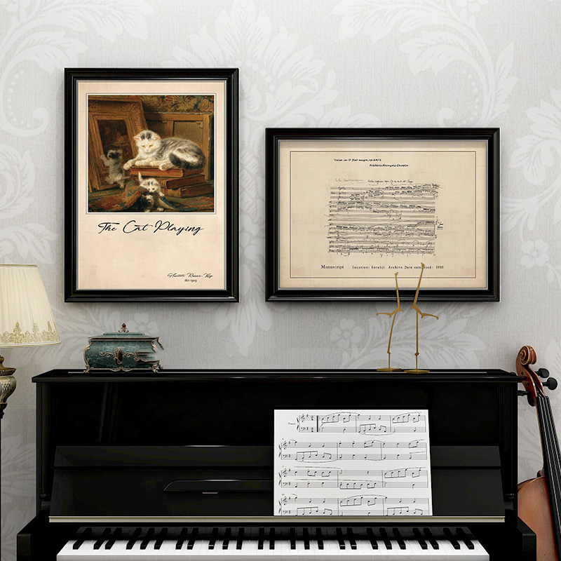 American Retro Music Decorative Painting, French Musical Notation Entrance Wall Painting, Living Room Piano Above Piano Mural, Classroom Piano Room Wall Art American Retro Music Decorative Painting, French Musical Notation Entrance Wall Painting, Living Room Piano Above Piano Mural, Classroom Piano Room Wall Art