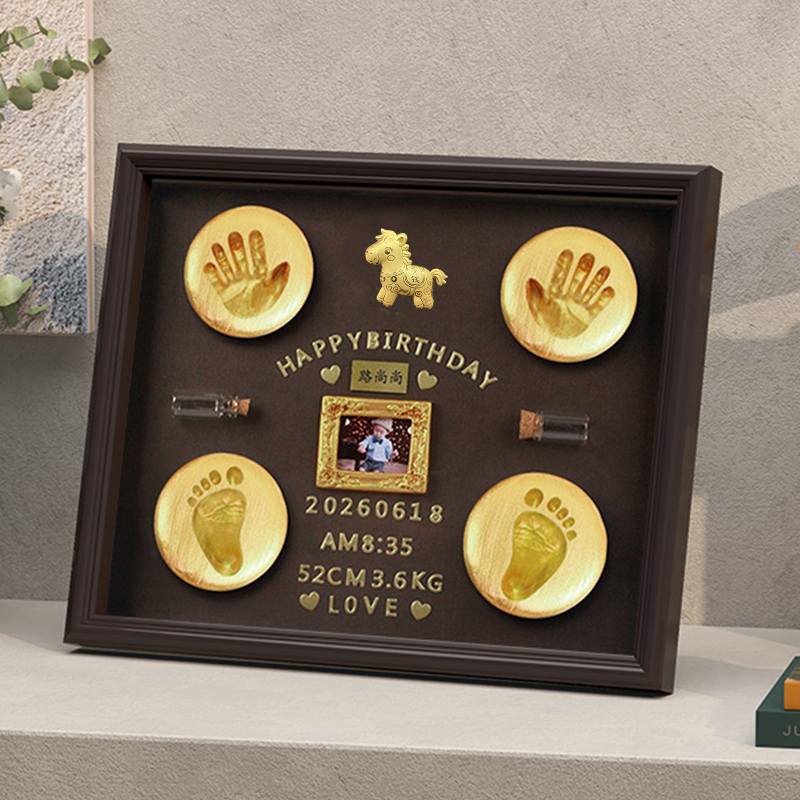 Baby's Full-Month Hand and Foot Print Photo Frame Keepsake, Newborn Baby's Lanugo Hair, Umbilical Cord, One-Year-Old, Hundred-Day-Old Hand and Foot Prints, Year of the Horse Baby's Full-Month Hand and Foot Print Photo Frame Keepsake, Newborn Baby's Lanugo Hair, Umbilical Cord, One-Year-Old, Hundred-Day-Old Hand and Foot Prints, Year of the Horse