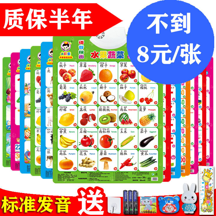 Audiomap Pinyin Children Enlightenment Early Education Cognitive Vocal Wall Stickup Baby Voice Literacy Card 0-6 Year Old Toy