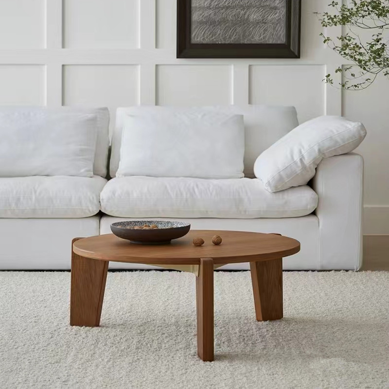 丸い無垢材の小さなコーヒーテーブル、ホームリビングルーム、小さなアパートのコーヒーテーブル、ロックプレート、シンプルな北欧の小さなテーブル、オーク材のローテーブル