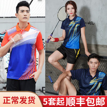 New collar lapel badminton suit set female mens autumn and winter fashion short sleeve quick dry table tennis team uniform printing