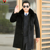 Dad Winter Clothing Jacket Plus Suede Thickened Winter Mid-Aged Fur Coat Mens Mid-Aged Windsuit Mens Length