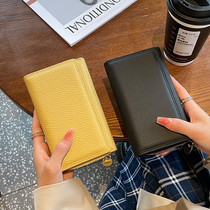 New wallet womens long genuine leather simple three-fold first layer cowhide large capacity wallet multi-card slot wallet trendy