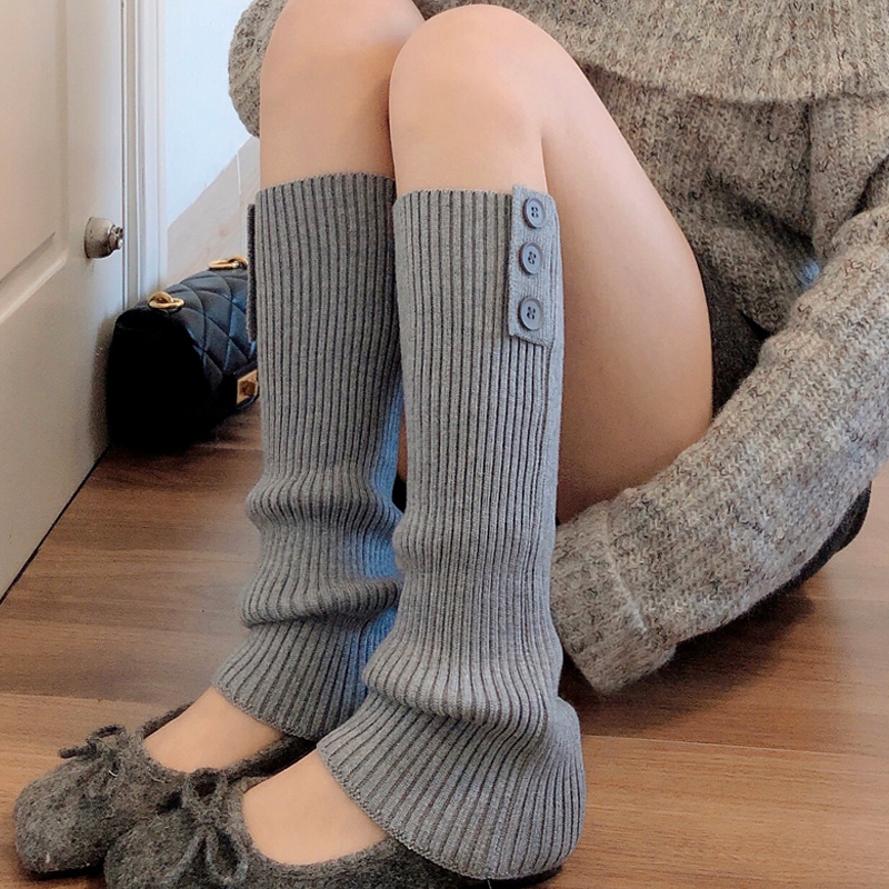 Smoke Gray Wool Sock Covers for Women, Autumn and Winter Thickened Warm Boot Covers, Knitted Mid-Calf Slouch Socks, Jk Off-White Leg Warmers