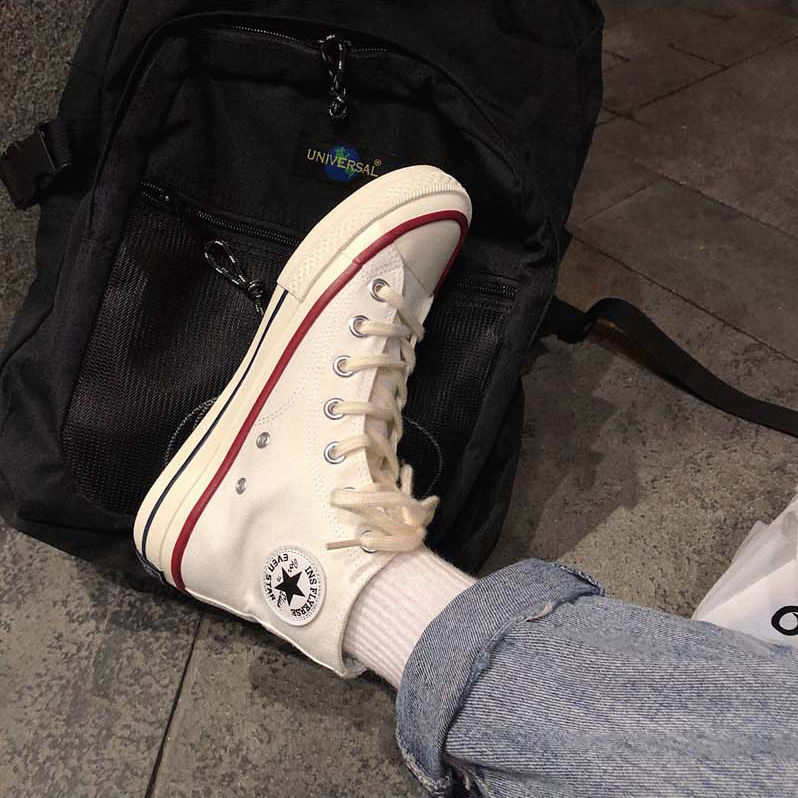 Men's Korean Style Trendy High-Top Canvas Shoes, Men's 1970S Sneakers, White Cloth Shoes, Casual Trendy White Shoes