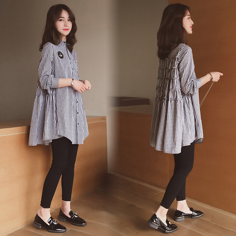 Pregnant Woman Spring Dress Plaid Shirt Foreign Dress Suit Spring Autumn New Casual Blouse Women Out Fashion Models Two Sets