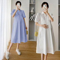 Pregnant Woman Summer Dress Shirt Dress Shirt Dress Skirt Dresses Summer Thin small frescoed large dress with high temperament High level Lactation