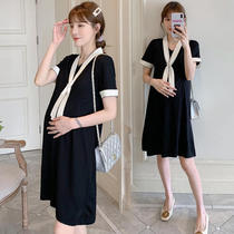 Pregnant Woman Summer Dress V Collar Short Sleeves Dress Skirt Dresses Dresses Summer Thin-laced with a long tide in the high sense of high level