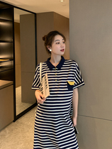 Pregnant Woman Summer Dress Striped Polo Shirt Dress Skirt Skirt Dresses Summer Thin style Fashion Loose Short Sleeves Medium Long Tide
