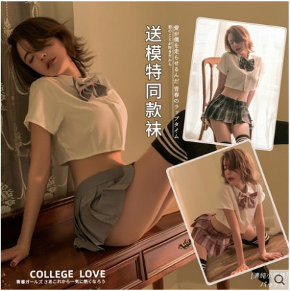 Campus JK fun pure desire wind emotional lace small chest suit temptation sexy pajamas women's summer pajamas uniform suit - Taobao