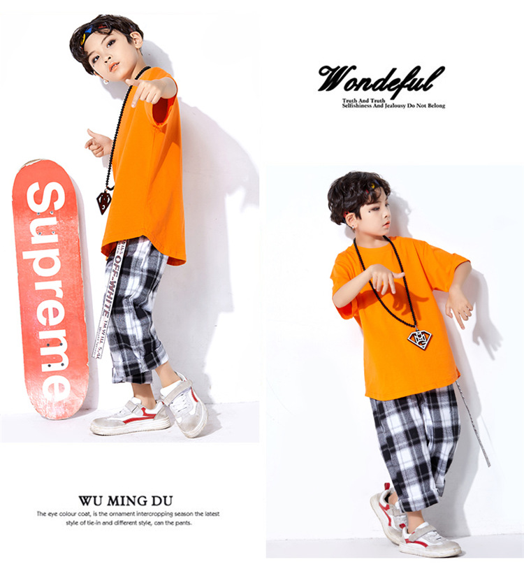 Trang phục khiêu vũ đường phố hiphop mùa hè trẻ em mới quần ngắn tay hip hop phù hợp với trang phục khiêu vũ của trẻ em áo len bé trai