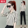 Áo sơ mi sọc thời trang nữ tay dài 2019 xuân hè hè mới phiên bản Hàn Quốc của áo crop top retro kiểu dáng Hồng Kông - Áo sơ mi dài tay kiểu áo sơ mi đẹp