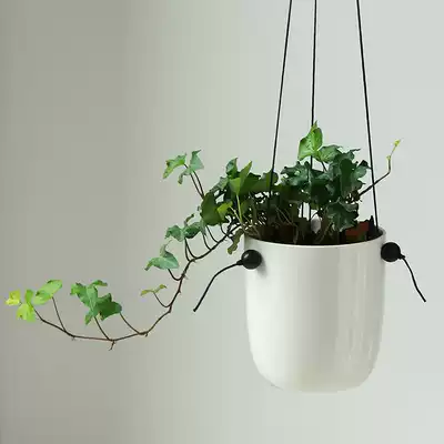 简约个性陶瓷吊盆花盆带木珠子耐力布绳创意diy挂墙悬垂花盆陶瓷