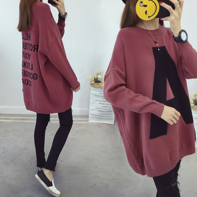 Large size PREGNANT WOMEN AUTUMN WINTER CLOTHING 2021 NEW KOREAN VERSION FASHION MODELS WITH LOOSE MEDIUM LONG VERSION BOOMER SWOON SWEATER TIDE