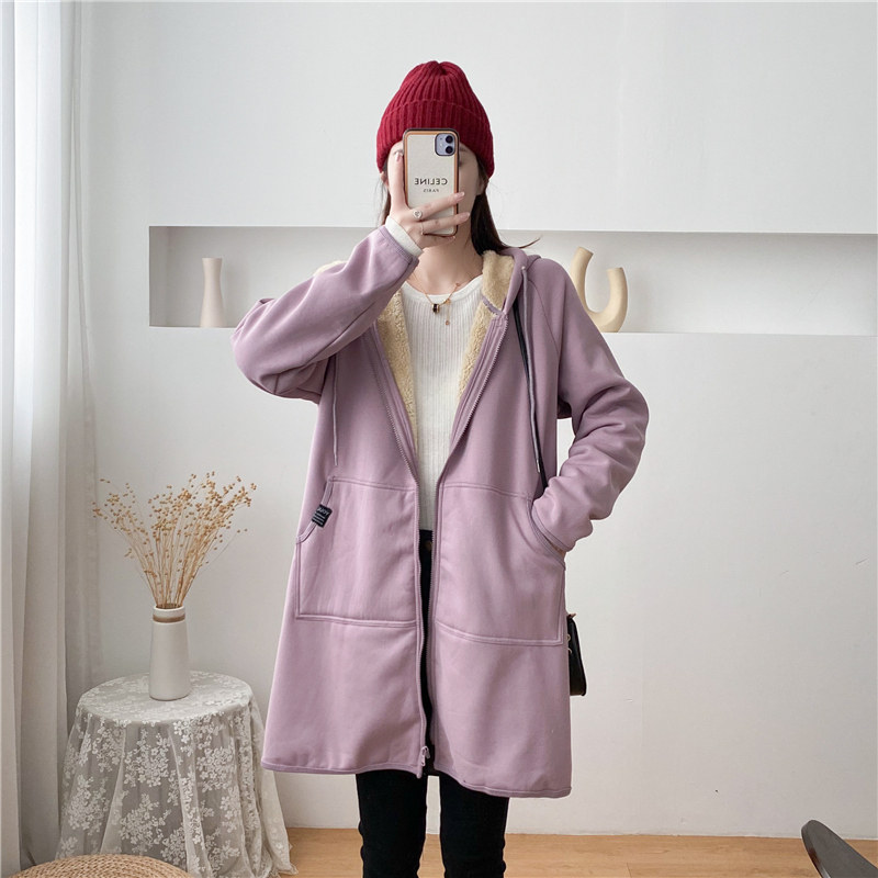 Pregnant women dress in autumn and winter with new large-scale lamb suede gas cotton clothing fat MM medium long coat to keep warm cotton