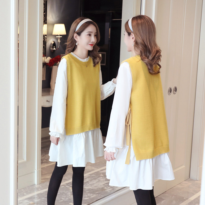 Pregnant women's spring clothing suit fashion models 2022 new loose medium long version of pregnant women's foreign clothing online red spring and autumn two sets