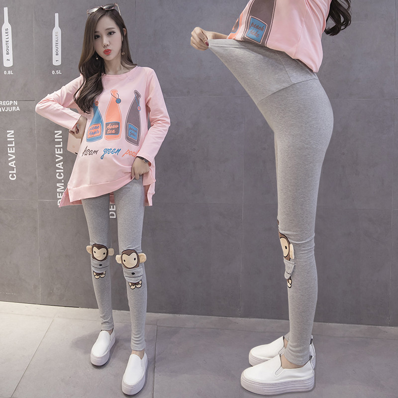 Pregnant women's autumn suit fashion style Korean style loose sweater long-sleeved pure cotton color matching spring and autumn top mid-length