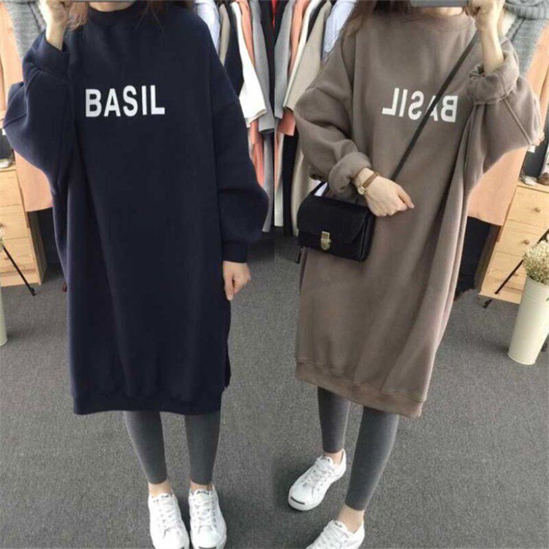 Autumn Winter Gestation Women Dress Plus Suede Letters Long Sleeves Laced With Long Version Fat MM200 Catty Dress Damp