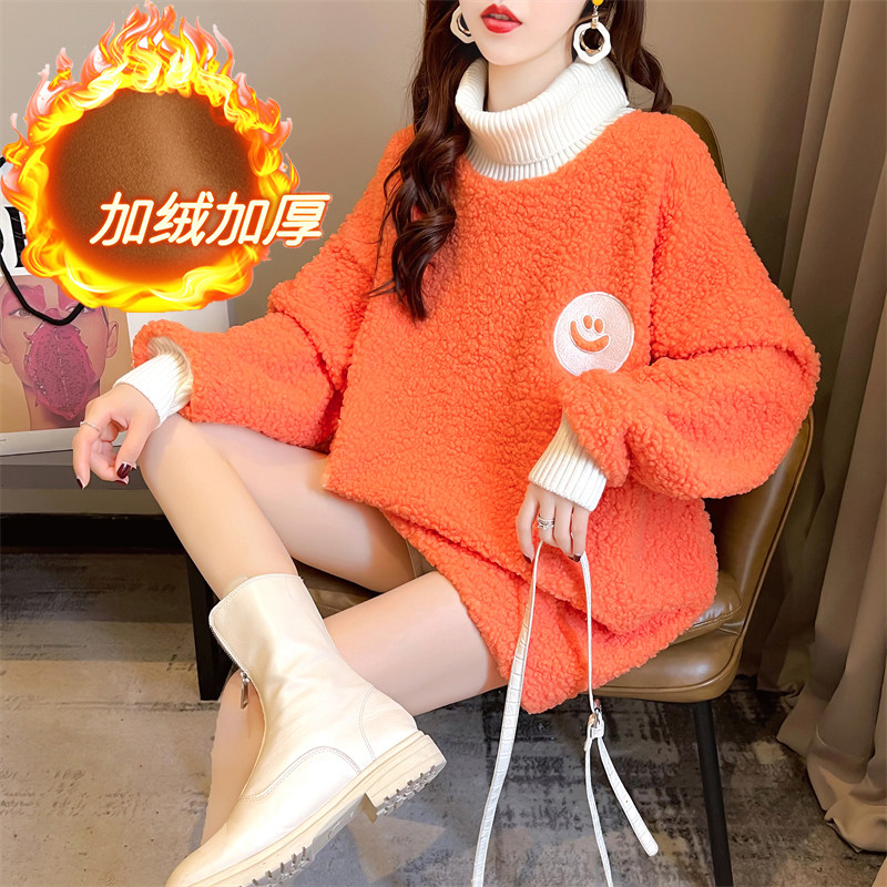 Pregnant Woman Sweatshirt Dress Cashmere Embroidered Gestation Gestation Pregnancy Clothing Autummy Winter Dress New Gafu Thickened High Collar Blouse