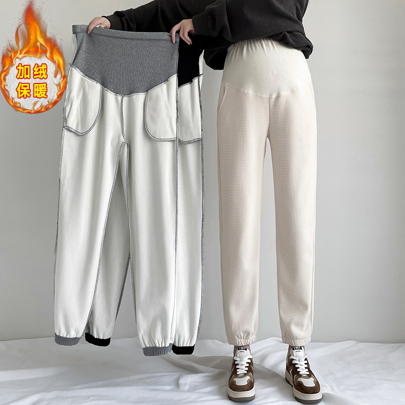 280 catty of pregnant women pants gush thicken chenille Huffger Winter outside wearing large size bunches foot casual pants light cage pants