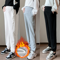 Pregnant woman pants autumn and winter plus suede thickened loose large code winter style Huafg casual long pants bunches high waist sports pants