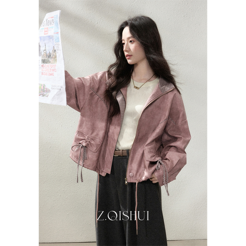 Zhang Qiaosui 2026 Autumn New Style Pink Patchwork Plaid Short Jacket for Women, Very Beautiful Casual Jacket Zhang Qiaosui 2026 Autumn New Style Pink Patchwork Plaid Short Jacket for Women, Very Beautiful Casual Jacket