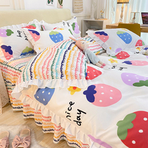 Cute Ins Wind Teenage Girl Full Cotton Pure Cotton Four Sets Public Main Wind Quilt Cover Dormitory Bed Linen Quilt Students Three Sets 4