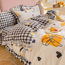 Korean Version Bed Linen Bed Skirt Four Pieces Full Cotton Pure Cotton Princess Wind Lace Quilt Cover Quilt Hood Small Clear New Bed Hood Girl Style