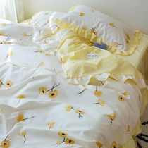 Korean Version Fields Garden Wind Bed Linen Bed Skirt Four Pieces Full Cotton Pure Cotton Princess Wind Lace Quilt Cover Bed Hood Girl Hearts Covered