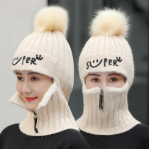 Hat womens winter knitted wool hat warm plus velvet Korean version of the tide wild ride autumn and winter riding electric car wind cold hat