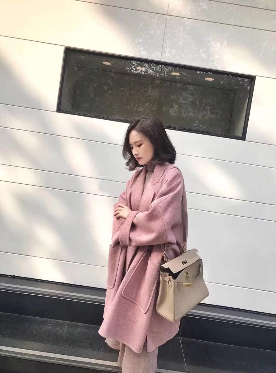 2018 phổ biến mới len cashmere hai mặt áo dài phần lỏng lẻo Áo khoác len gió Hepburn nữ mùa đông áo dạ nữ dáng dài hàn quốc