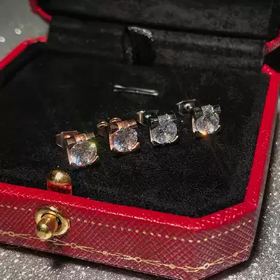 Korean fashion single Diamond Square drill ear needle plated 18K rose gold titanium color gold earrings ear pin earrings do not fade