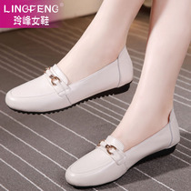 2022 new spring big code single shoe woman 41-43 genuine leather flat bottom casual Lefu shoes female one foot pedal 42 leather shoes
