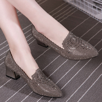 2021 New Size Womens Shoes 41-43 Autumn Joker One Pedal Shoes Womens Rhinestone Fashion Small Leather Shoes