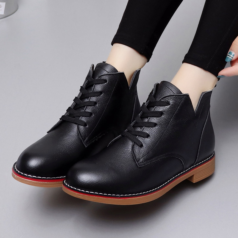 2022 new large size Martin boots woman 40-43 spring genuine leather flat leather Leather Bull Gluten Bottom Short Boot Plus Suede Cotton Shoes