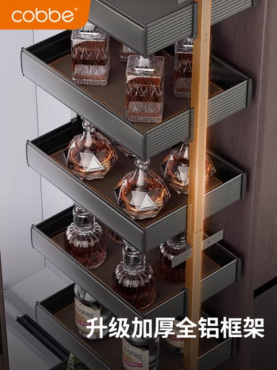 卡贝新款厨房大怪物高柜零食拉篮橱柜高深天地抽屉夹缝联动置物架