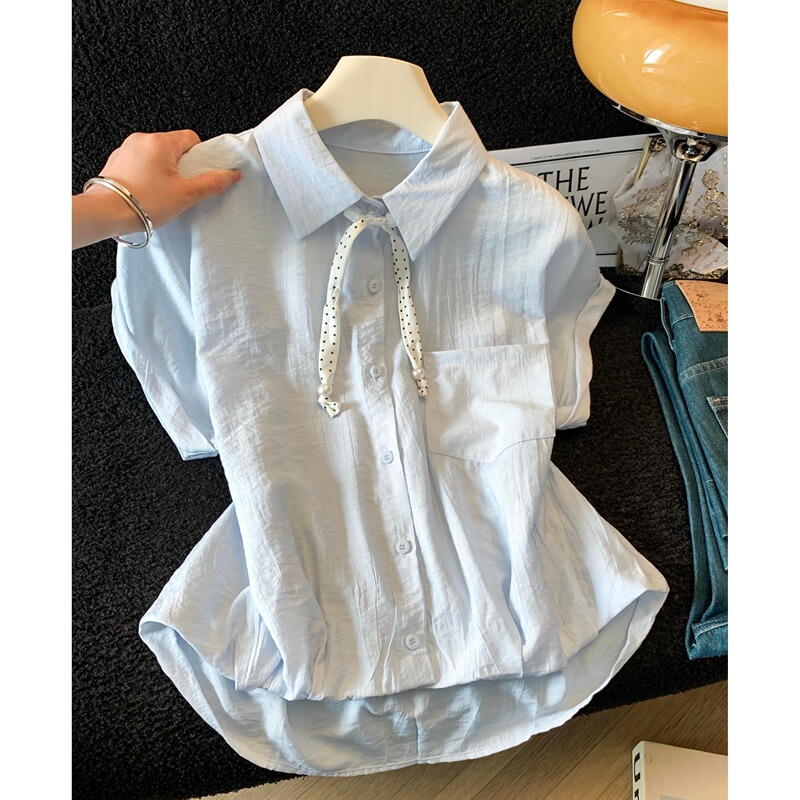 Polka Dot Silk Scarf Polo Collar Short-Sleeved Shirt for Women Summer 2026 New Design Niche Loose Slimming Lapel Top Polka Dot Silk Scarf Polo Collar Short-Sleeved Shirt for Women Summer 2026 New Design Niche Loose Slimming Lapel Top