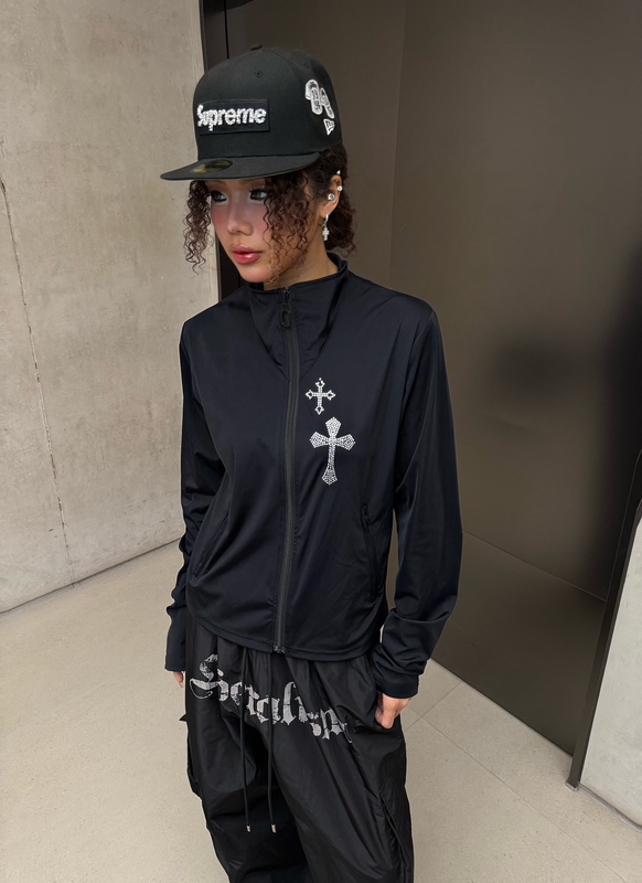 Chillax777 Quick-Drying Long-Sleeve Jacket with Rhinestone Stand Collar, Unisex Loose-Fitting Sportswear
