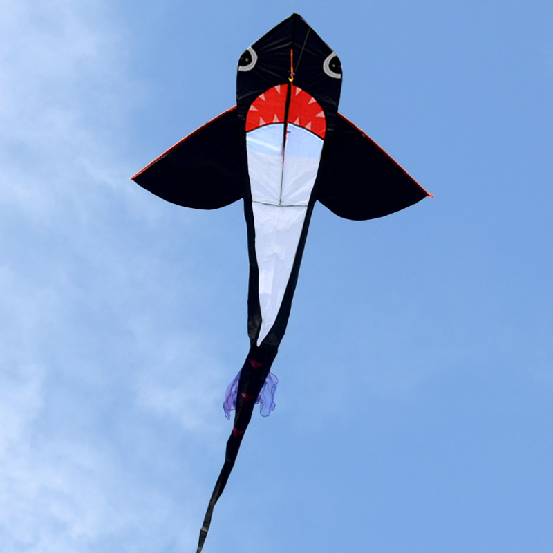 2022 new shark kite cartoon children small breeze prone to fly large adult upscale long tail triangular kite 