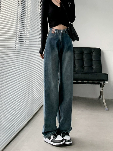 Ретро летние джинсы, штаны, коллекция 2023, высокая талия, свободный прямой крой