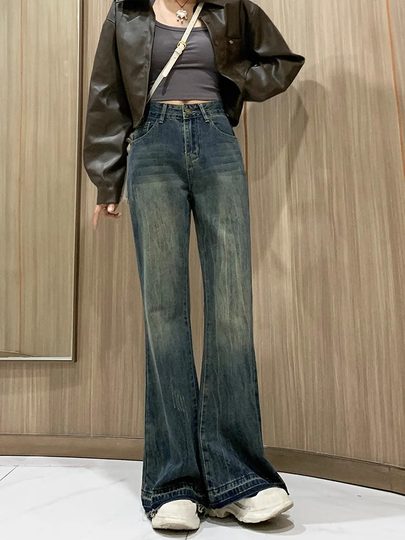 Retro High-Waist Micro-Flared Jeans for Women Spring 2025 New Style Small Slim Fit Horseshoe Flared Pants