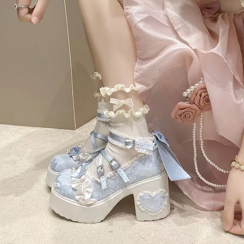 新作プリンセスシューズ【ドリームウィスパー】エレガントで気まぐれなソフトソールレースロリータオリジナルチャンキーヒールメリージェーンシューズ