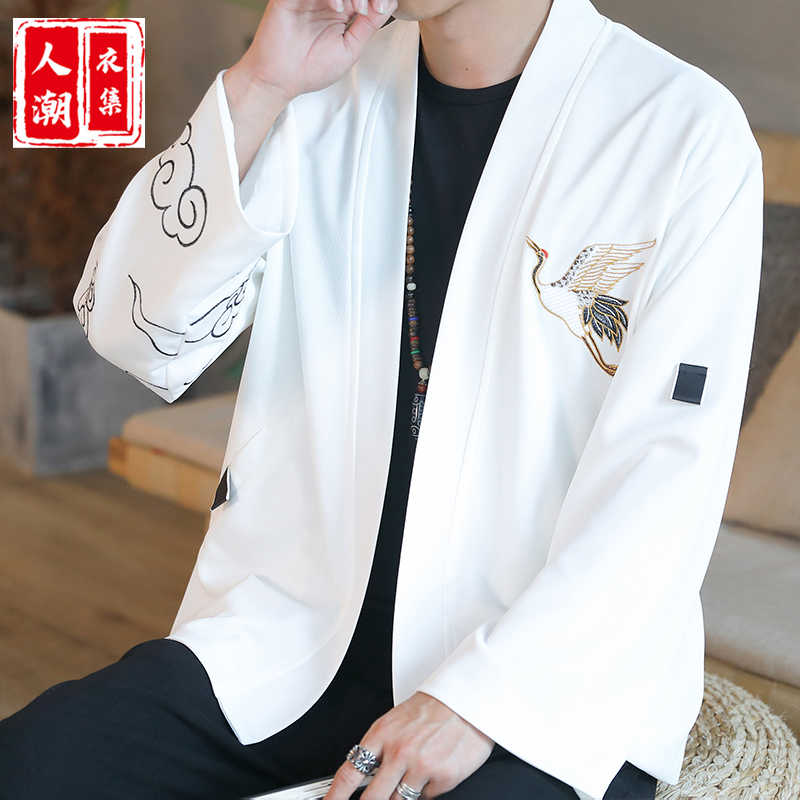 Autumn and winter Chinese style men's clothing Hanfu ancient style Fairy retro tide brand crane embroidery ancient costume youth Tang coat