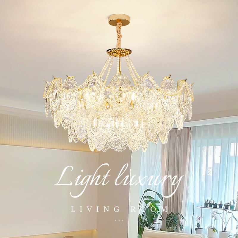 French-Style Cream Chandelier, Light Luxury Crystal Glass Pearl, Trendy Creative Modern Simple and Elegant Living Room and Bedroom Lamp
