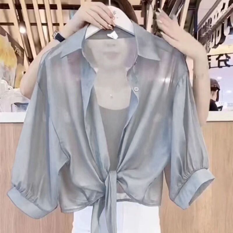 [in Stock] New Versatile Short Shawl Cardigan for Women, Knotted Thin Beach Sunscreen Jacket, Thin Coat